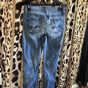 7 For All Mankind Light Blue Distressed Skinny Jeans